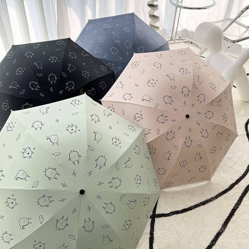 小怪兽三折晴雨两用太阳伞女折叠遮阳防晒防紫外线伞简约卡通学生|msdalam kategori rumah harian, payung/gear hujan/Rain/Lembap-bukti, payung - dari Buy2taobao.com untuk memberikan perkhidmatan ejen Taobao profesional membeli