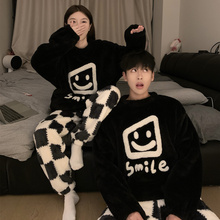 情侣睡衣女秋冬季珊瑚绒加厚加绒可爱男士法兰绒家居服套装可外穿