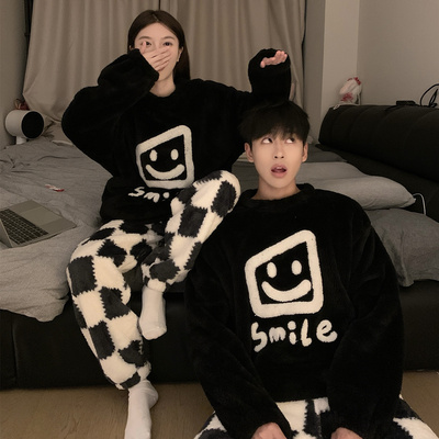 情侣睡衣女秋冬季珊瑚绒加厚加绒可爱男士法兰绒家居服套装可外穿