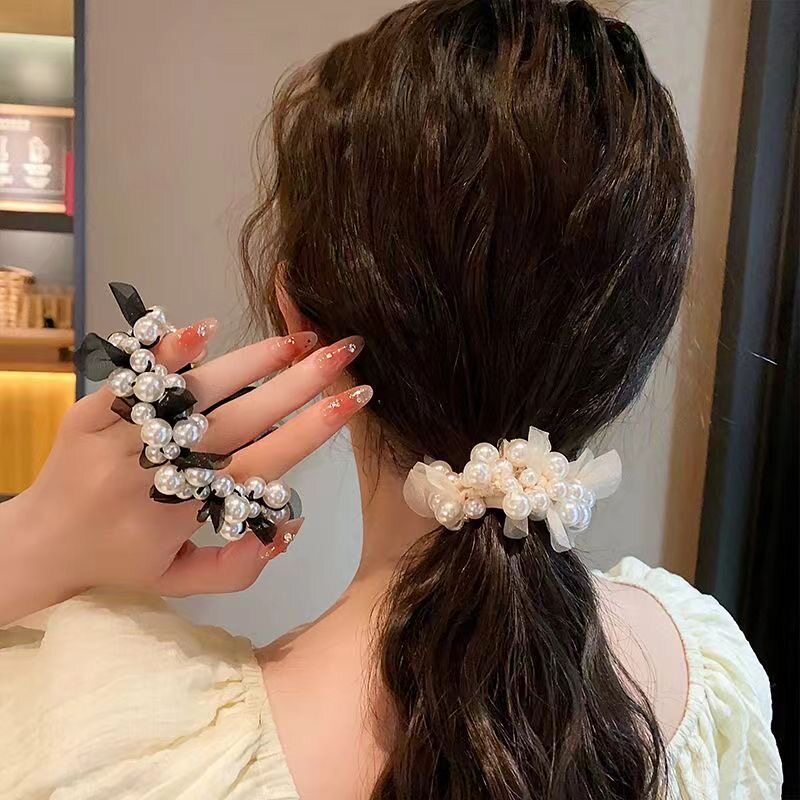 轻奢新款简约珍珠发圈女大肠圈气质高弹力头绳手链两用扎头橡皮筋