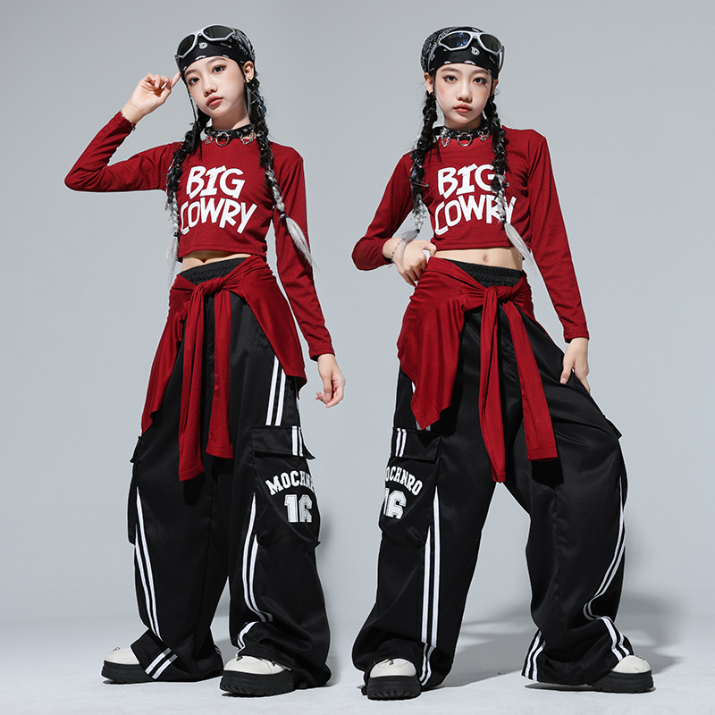 女童爵士舞红色走秀潮装演出服