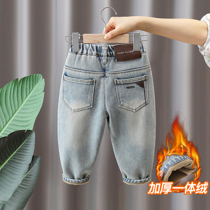 儿童裤子2025秋冬新款加绒牛仔裤