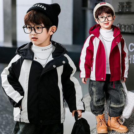 儿童棉服2025新款男童棉衣外套宝宝加绒加厚冬季男孩冬装红色棉袄