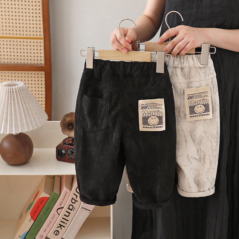 男童加绒裤子秋冬款2025新款儿童一体绒灯芯绒长裤宝宝条绒休闲裤