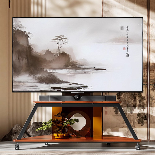 电视机移动支架苏氏园林风电视大尺寸带轮艺术支架75/85/100英寸