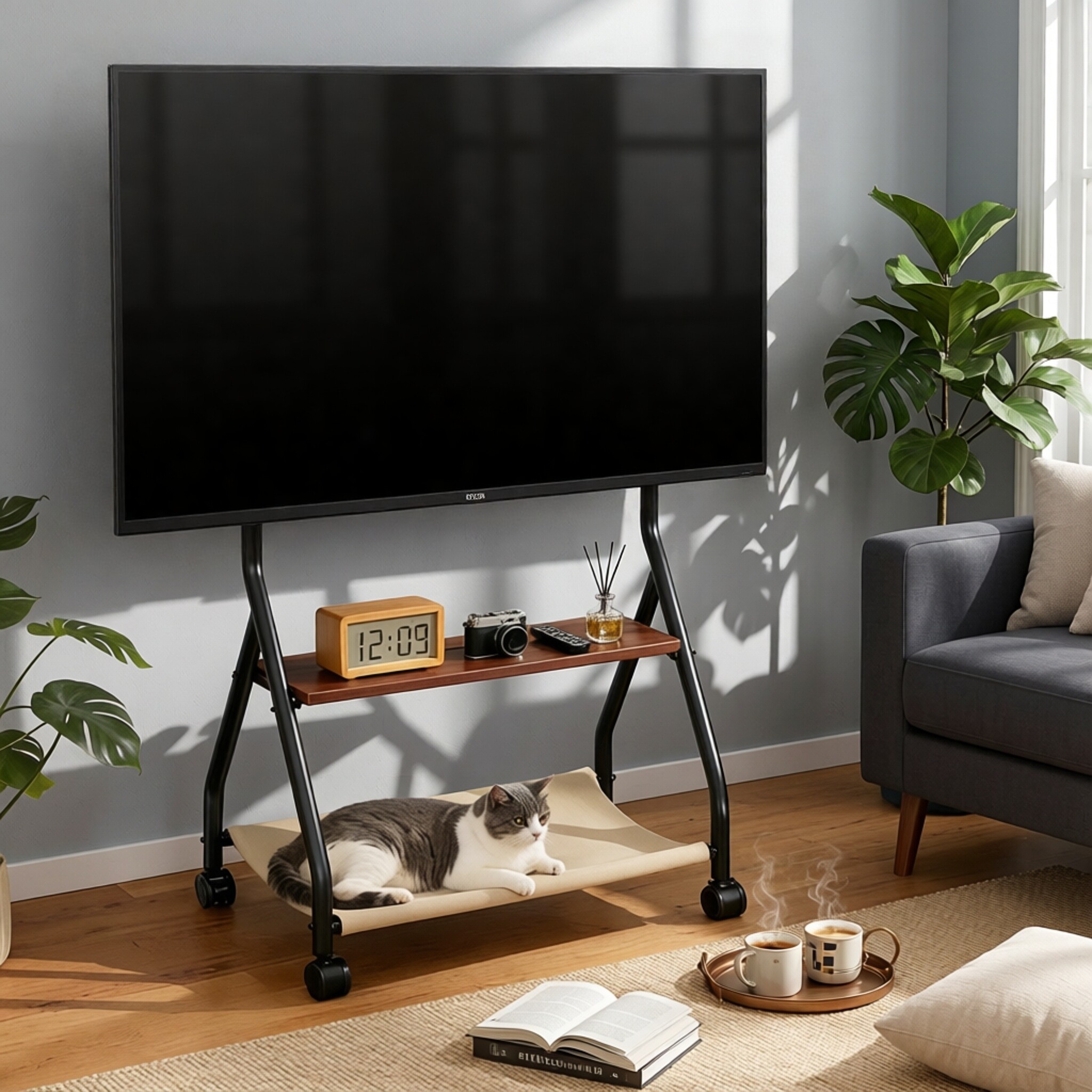 贝石电视机支架可移动落地旋转推车客厅卧室柜猫窝架65 75 85英寸