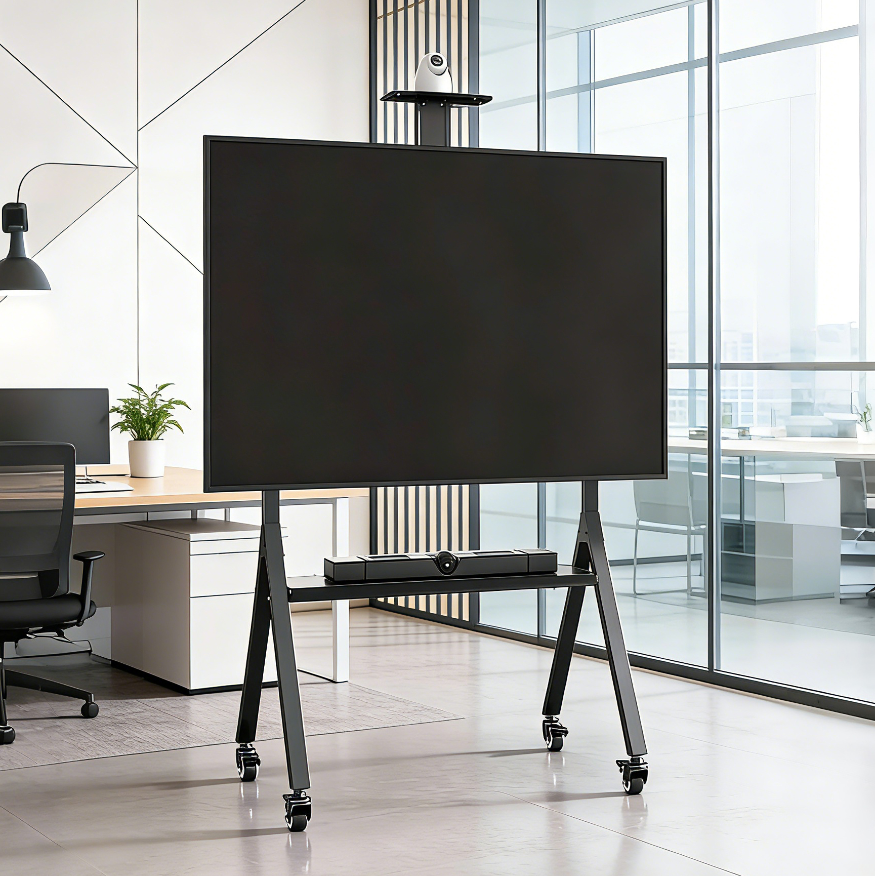 电视移动支架落地可旋转一体机带轮会议室推车通用85/100英寸挂架