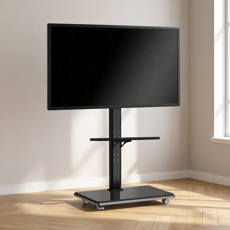 可移动电视机落地式支架横竖屏旋转直播投屏广告通用挂架带轮推车