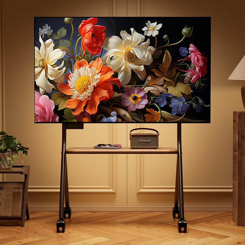 贝石移动电视机支架子落地可移动式带轮55/65/85英寸家用实木推车