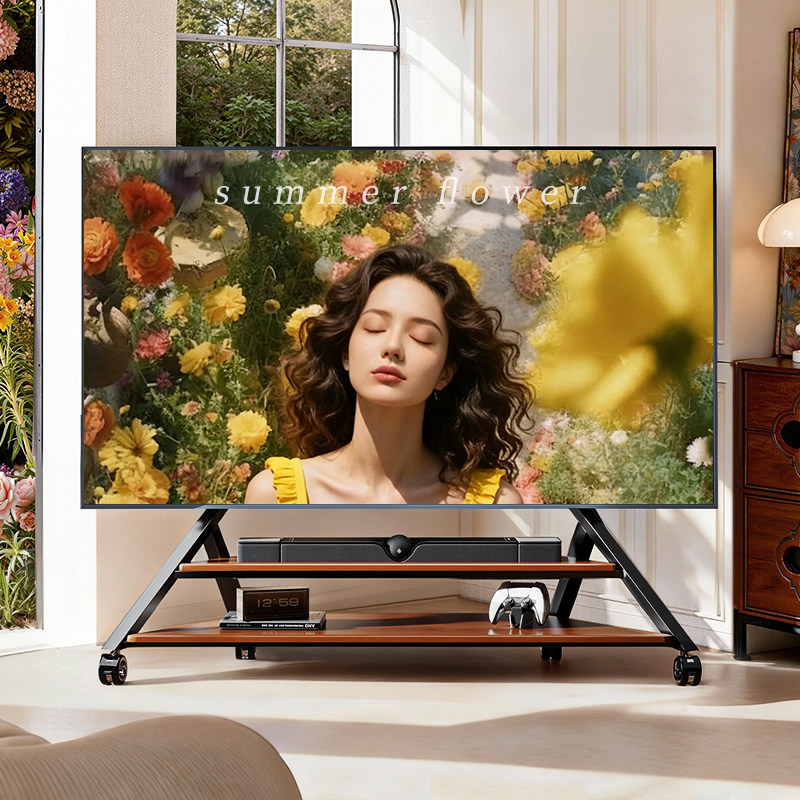 贝石电视机移动式金字塔家用落地型带轮支架推车85/100英寸挂架