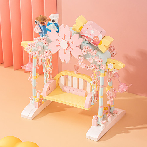 俐智loz樱花立体少女心拼装玩具