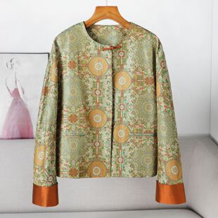 2025年非遗蜀锦新中式圆领外套 秋季新款国风气质盘扣桑蚕丝上衣