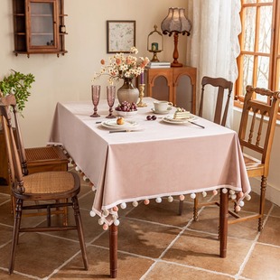 毛球边 粉色丝绒桌布甜品台茶歇台布户外婚礼装饰生日甜品台桌布
