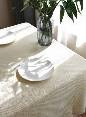 加粗白色桌布北欧风现代简约纯色台布餐布长方形现代简约圆形棉麻