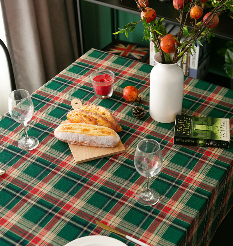 圣诞节新年桌布棉麻绿色喜庆红色