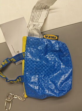 宜家KNÖLIG克诺里格迷你零钱包钥匙扣蓝色编织卡包小收纳袋正品
