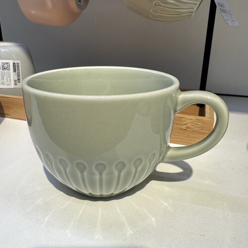IKEA宜家斯特里米格浮雕马克杯复古浅绿色陶瓷杯可微波炉燕麦茶杯