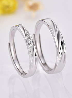 纯银戒子共度爱河情侣戒指一对百搭高级感S925银男女活口尾戒指环