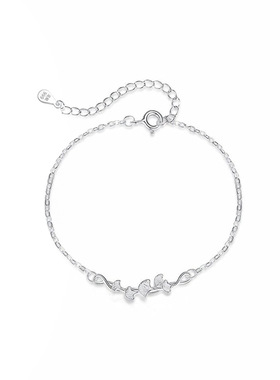 s999纯银银杏叶手链个性森系小清新手镯文艺简约叶子银饰品批发