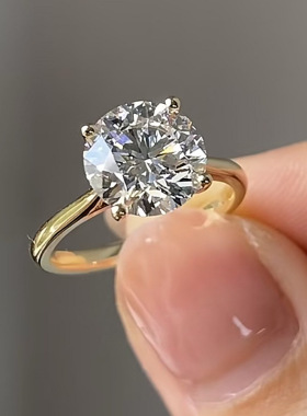 隆隆金珠宝欧美新款四爪戒指环10.0圆形S925银高碳钻戒女一件代发