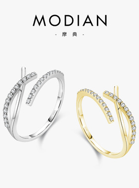 s925纯银简约开口可调整戒指女微镶气质韩国ins潮食指指环银饰品