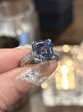 隆隆金珠宝新款 S925银蓝灰色10*11高碳钻戒指 女欧美风时尚指环