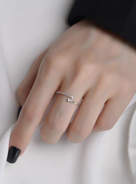 S925纯银双T开口女戒韩版轻奢冷淡风指环小众设计高级感戒指批发