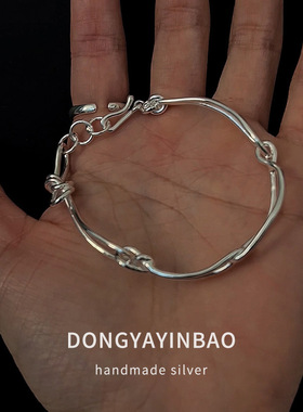 韩国ins重工通体S925纯银 手工不规则几何极简风小众手链男女适用