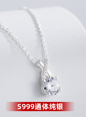 复古八心八箭项链S999纯银吊坠颈链女小众几何水滴闪钻足银锁骨链