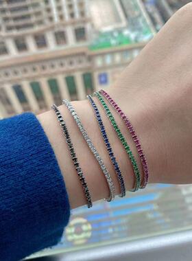 洛熙寺珠宝2023新款S925银手链女欧美爆款网球链单排满钻时尚手链