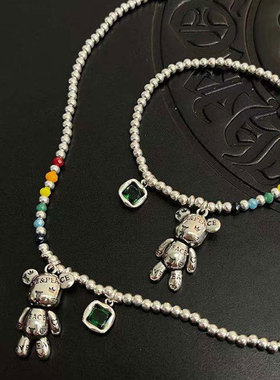 韩版S925银甜美彩虹爱心小熊项链女复古时尚宝石手链锁骨链手环潮