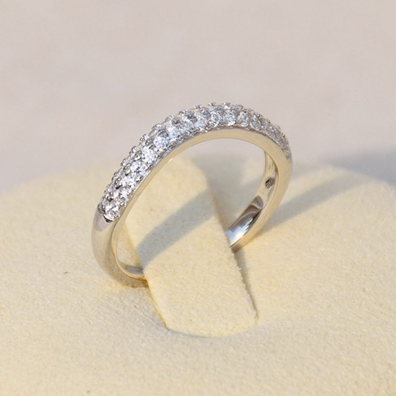 隆隆金 欧美时尚气质网红同款S925银豪镶半钻线条排戒ins跨境风