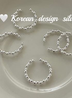 韩国南大门银饰品批发 S925纯银 珠珠拼接素圈戒指开口叠戴百搭款