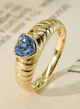 隆隆金珠宝新款925银高碳钻戒指6*6心形海蓝宝豪华欧美ins风热销