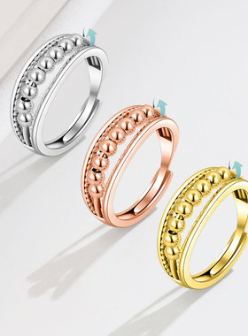 亚马逊新款饰品戒指简约波点串珠S925银焦虑戒指泰银饰开口银指环