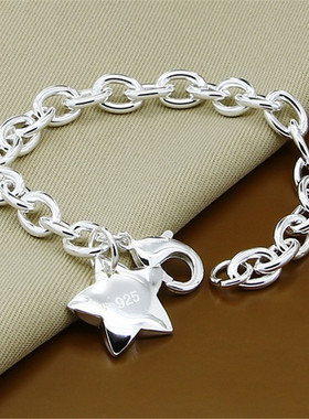 银饰品批发镀925银 幸运星 新款虾扣手链 厂家现货直销 镀银 外贸