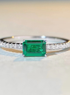 辉之翼珠宝 2023新款S925银4*6mm绿锆单钻简约百搭气质高级戒指女