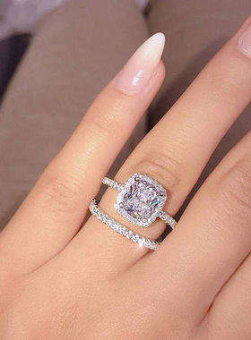 新款S925银 现货欧美微镶高碳钻套装组合戒指 跨境爆款配饰戒指