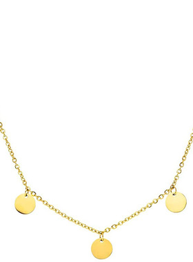 S925银项链 亚马逊欧美5个小圆片金色链子圆牌十字链跨境货源批发