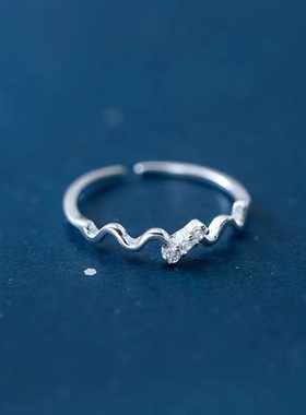 s925纯银微镶波浪戒指女气质时尚高级感小清新开口尾戒小众手饰品