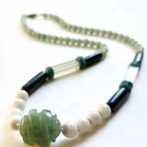 创汇期天然东陵玉岫玉玛瑙深海贝花丝扣多宝项链宫廷复古优芝设计