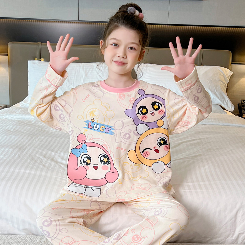 儿童睡衣女孩蛋仔春秋季女童纯棉图片