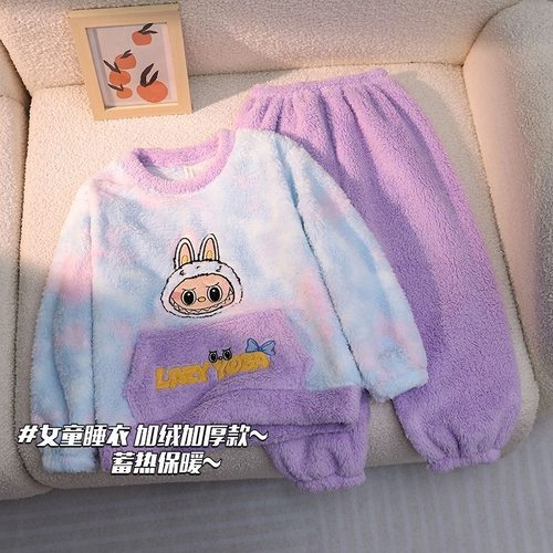 儿童珊瑚绒睡衣秋冬女童加厚毛绒