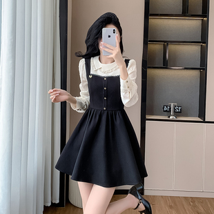 黑色甜美风2025年法式 千金感小黑裙 假两件连衣裙女秋季 新款