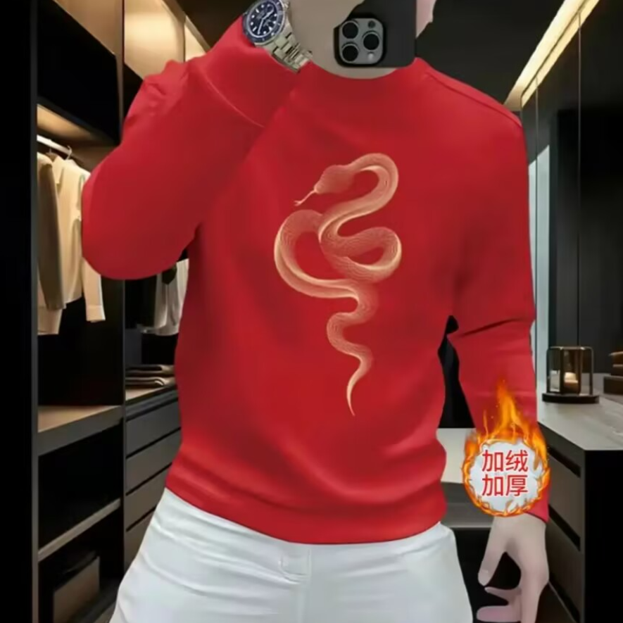 潮牌国风本命年小蛇印花卫衣