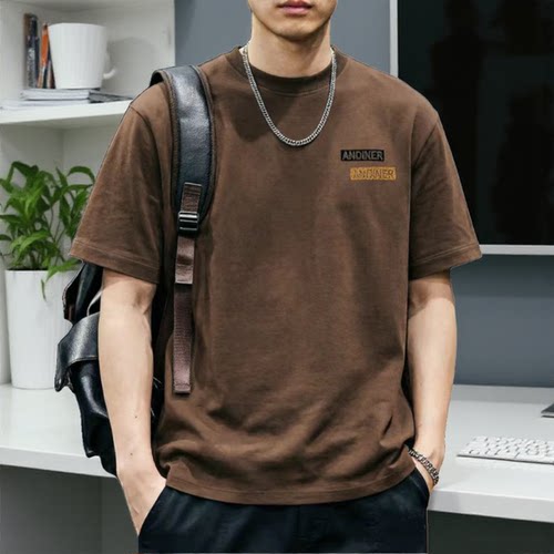 美式复古ins纯棉宽松短袖T恤男
