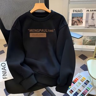 百搭简约潮流打底上衣潮 休闲圆领宽松卫衣男女情侣装 2025秋季 新款