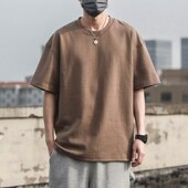 美式 上衣 宽松百搭ins潮流半袖 复古潮牌简约重磅纯棉短袖 T恤男夏装