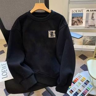 美式 秋冬宽松百搭加绒简约 复古高街潮流痞帅重磅纯棉圆领卫衣男装