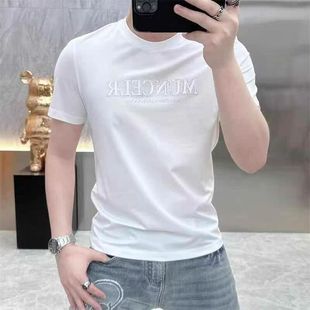 t恤帅气烫钻纯棉修男装 欧货简约百搭圆领套头短袖 上衣潮 新款 夏季